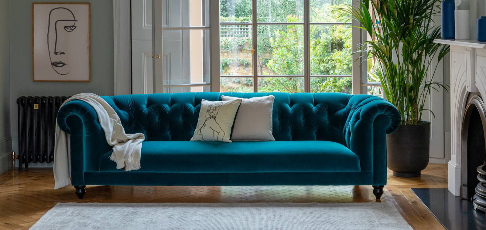 teal sofa